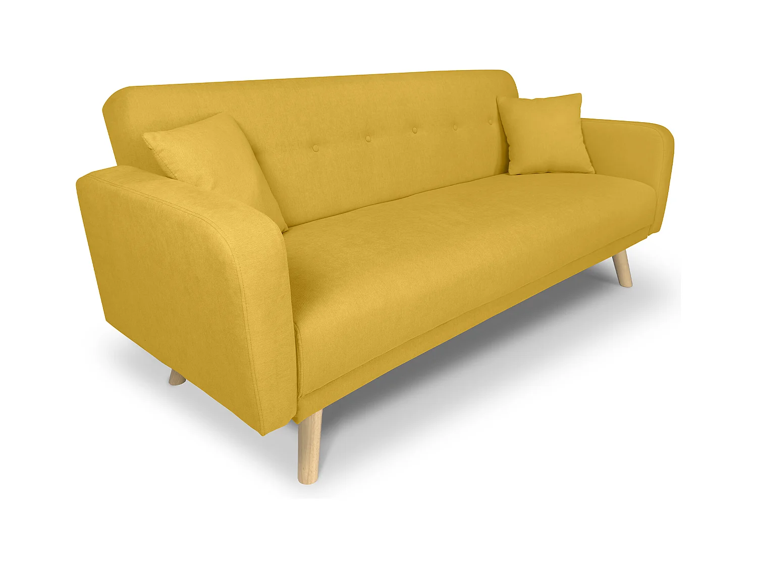 Divano letto clic clac in tessuto vellutato giallo, divano 3 posti mod. Henry