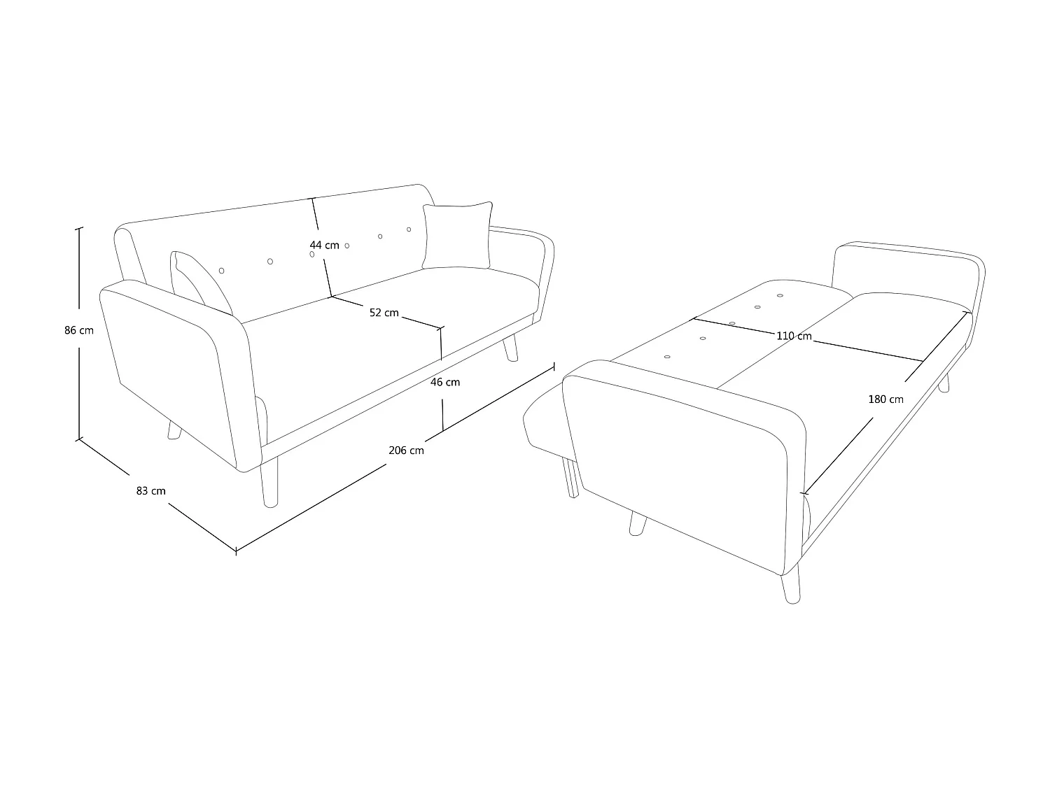 Divano letto clic clac in tessuto vellutato giallo, divano 3 posti mod. Henry