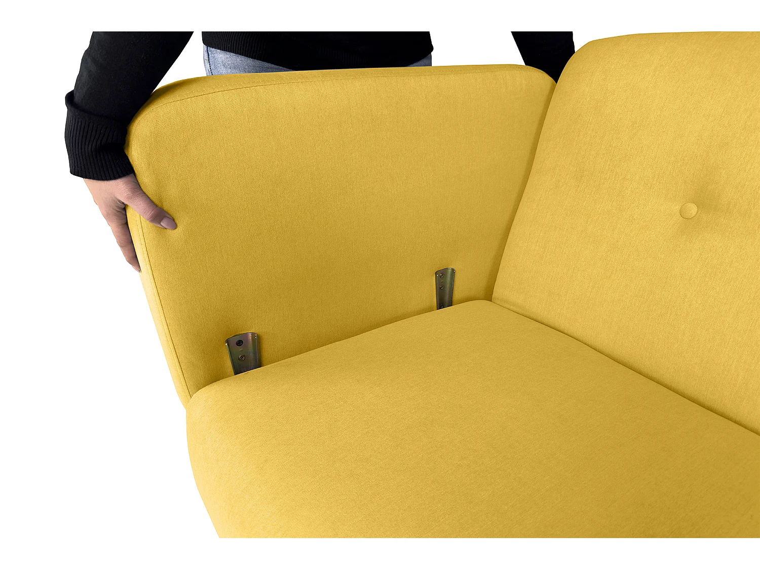 Divano letto clic clac in tessuto vellutato giallo, divano 3 posti mod. Henry