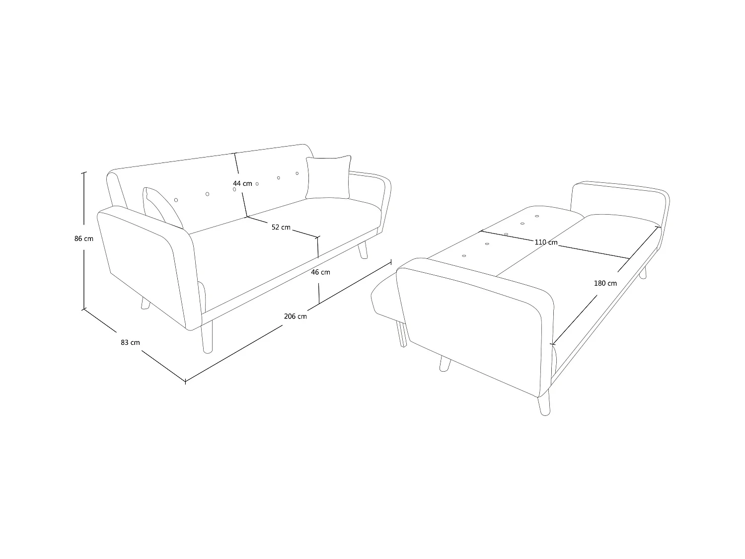 Divano letto clic clac in tessuto vellutato verde tiffany, divano 3 posti mod. Henry
