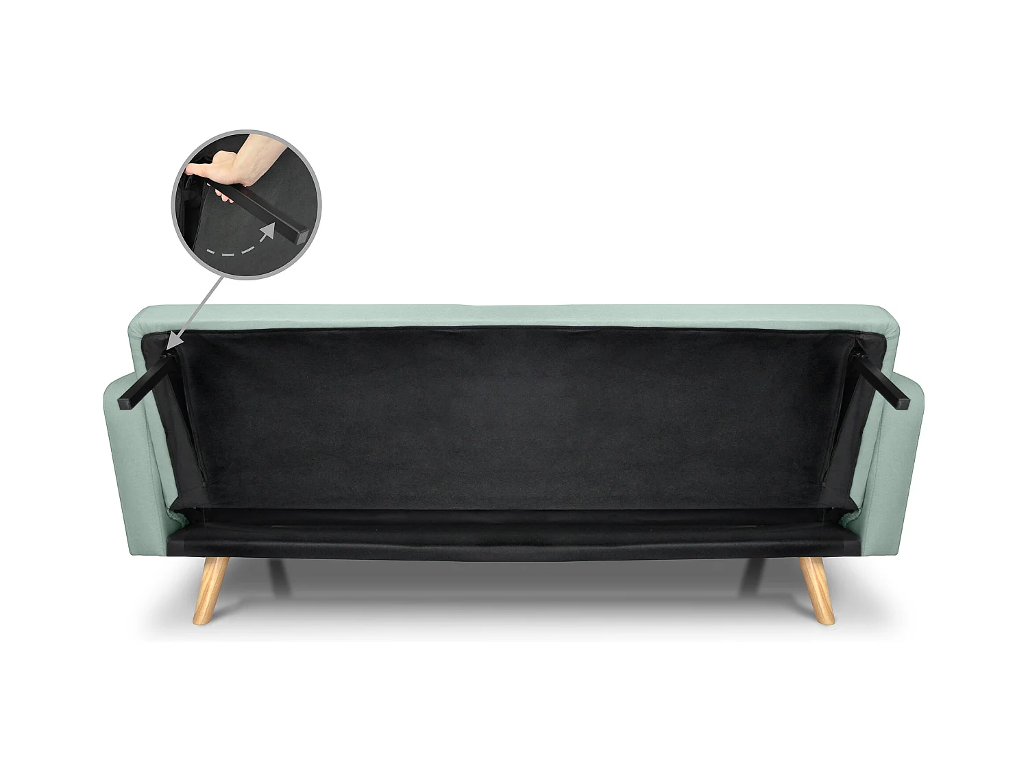 Divano letto clic clac in tessuto vellutato verde tiffany, divano 3 posti mod. Henry