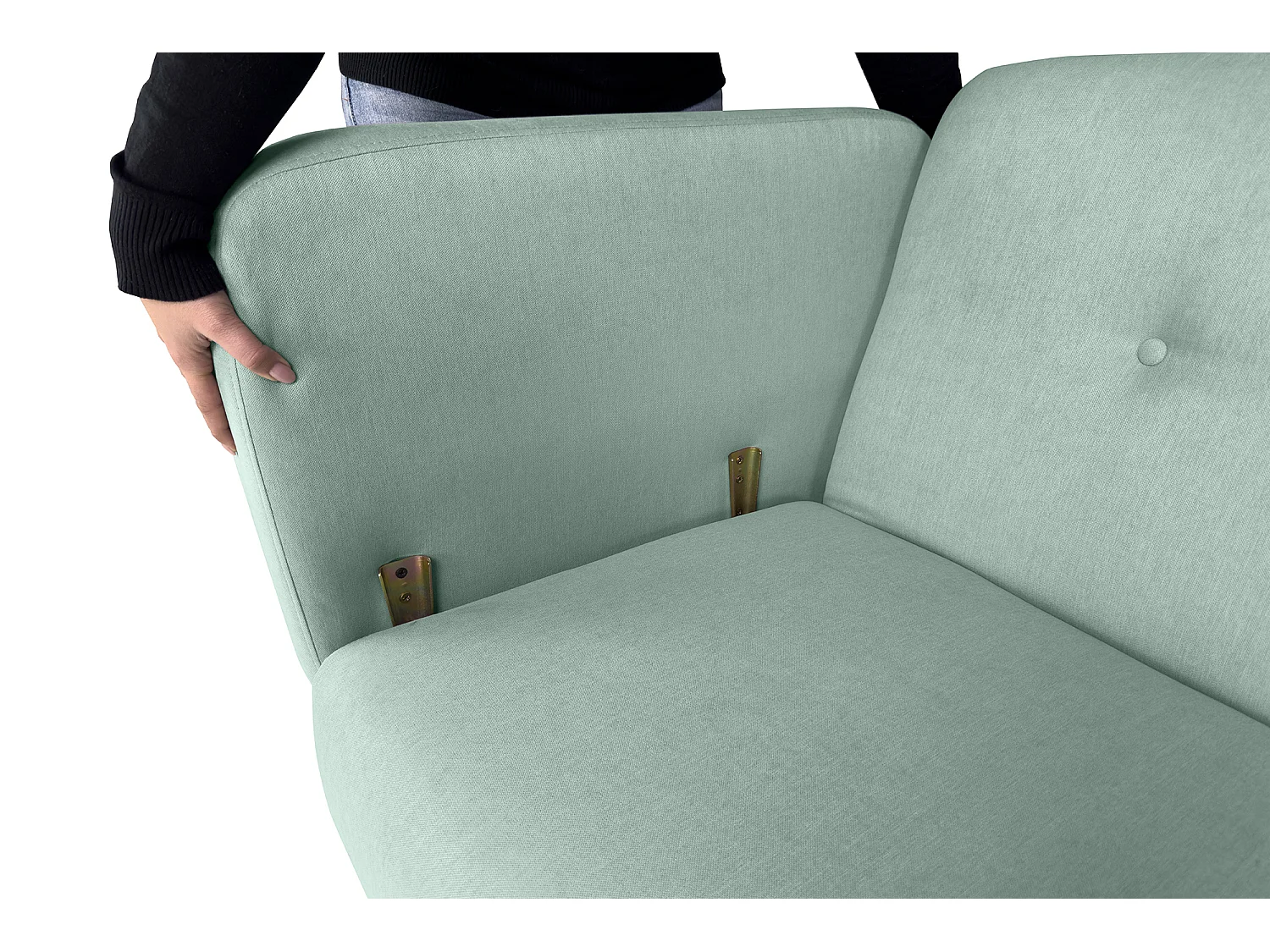 Divano letto clic clac in tessuto vellutato verde tiffany, divano 3 posti mod. Henry