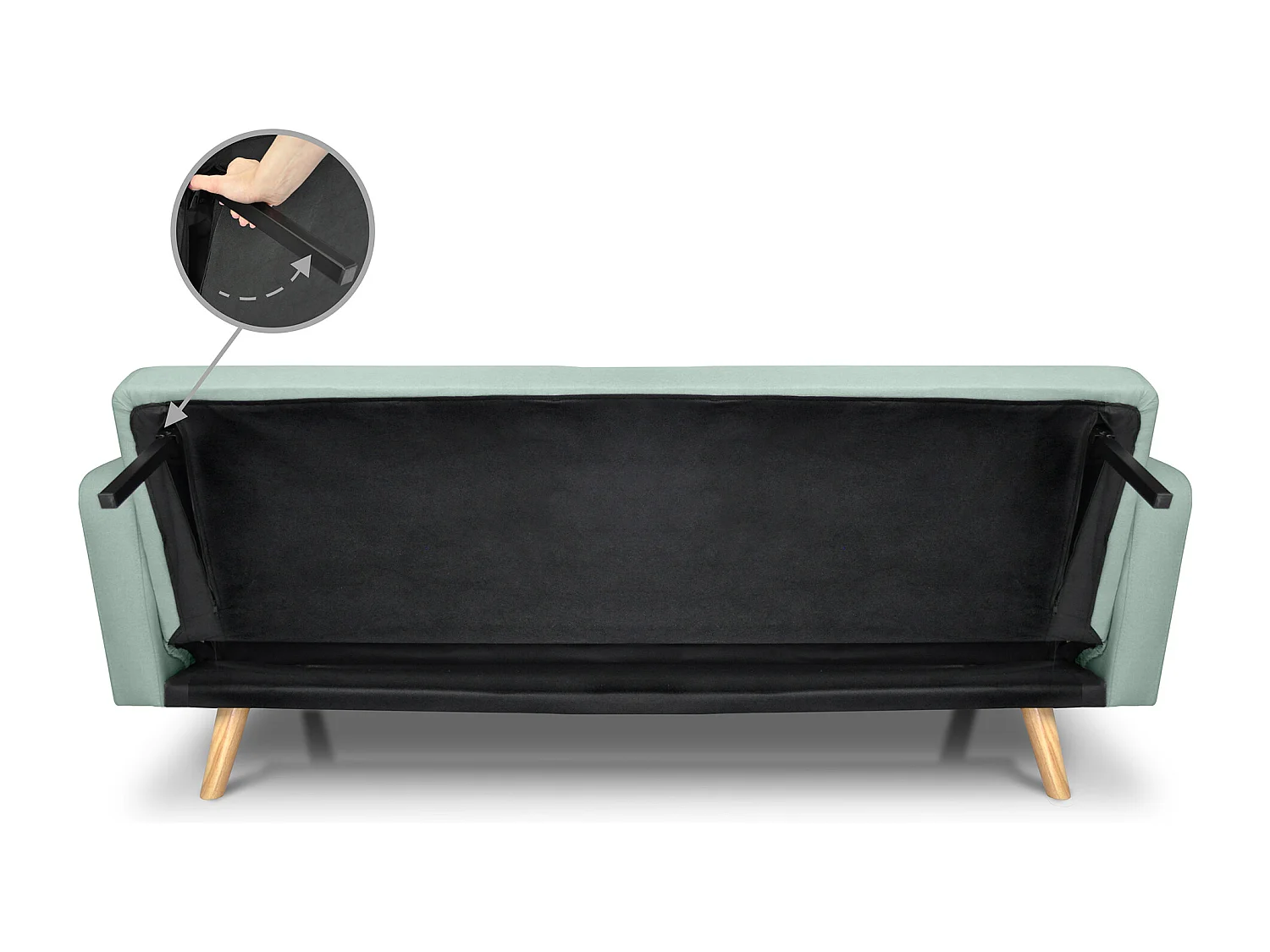 Divano letto clic clac in tessuto vellutato verde tiffany, divano 3 posti mod. Henry