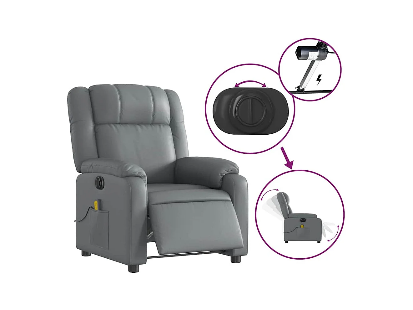 Poltrona Massaggiante Elettrica Reclinabile Grigio Similpelle