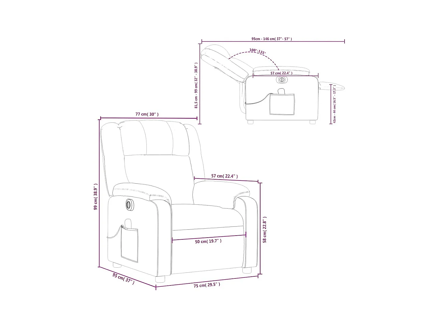 Fotel masujący elektryczny z funkcją wibracji i automatycznym pochyleniem w szarym skóropodobnym materiale