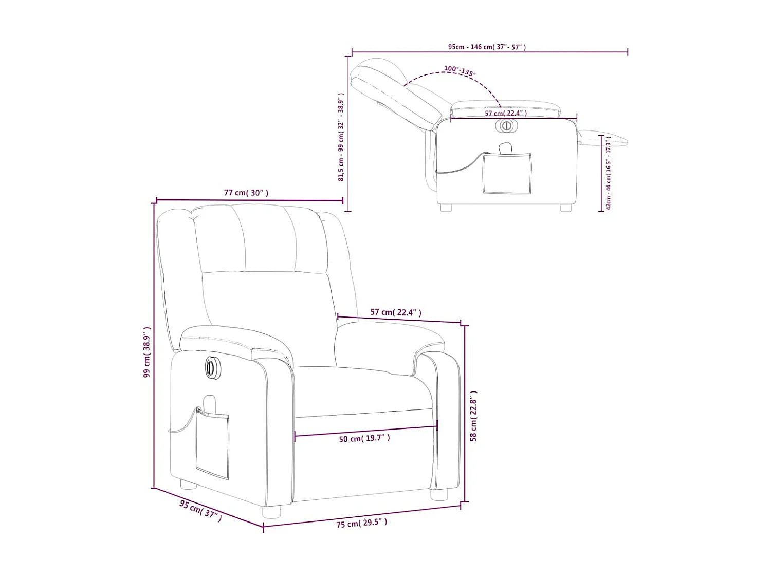 Fauteuil de massage inclinable électrique rouge bordeaux