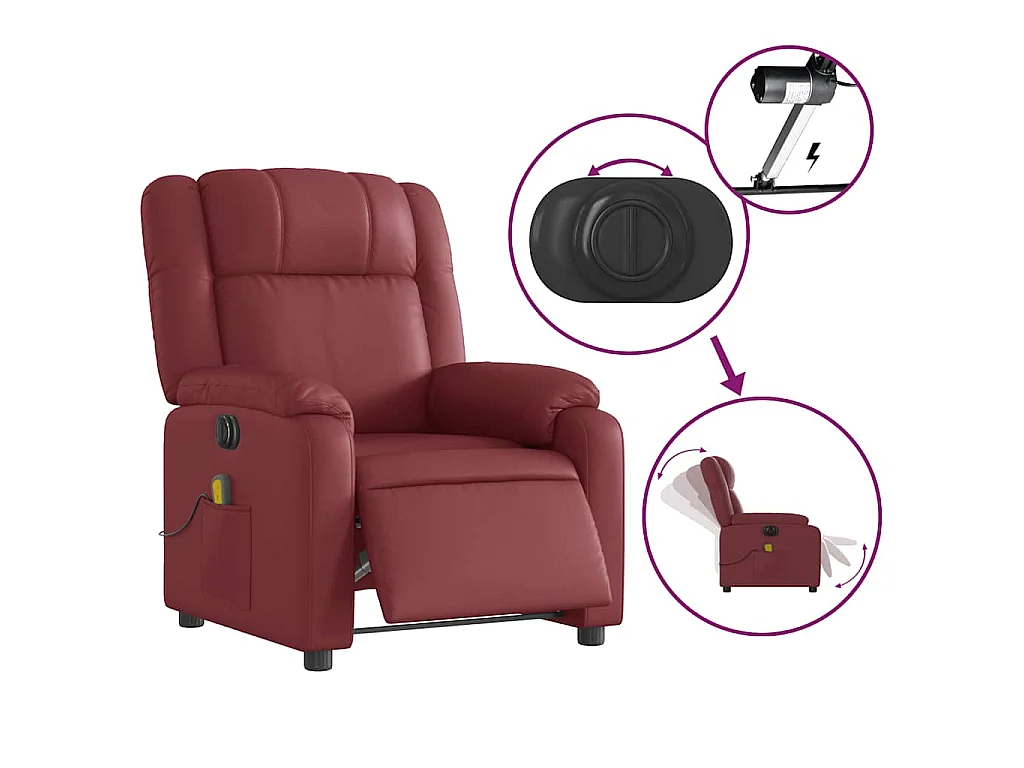 Fauteuil de massage inclinable électrique rouge bordeaux