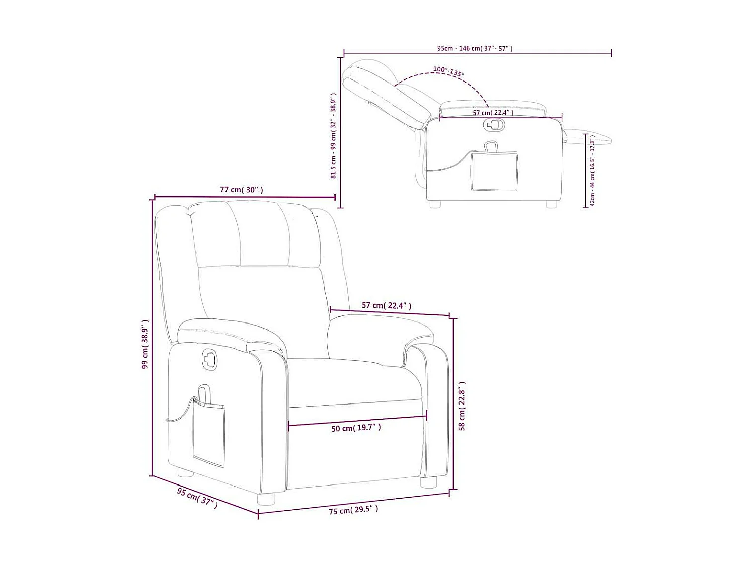 Fauteuil de massage inclinable Rouge bordeaux Similicuir