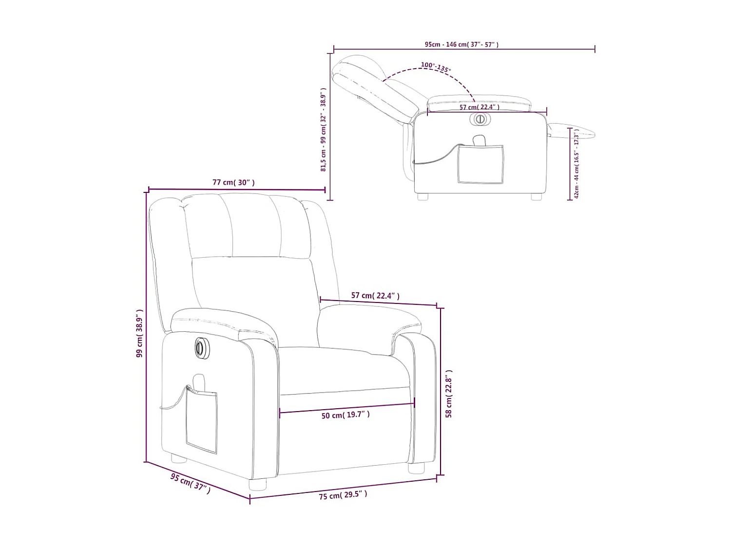 Fauteuil de massage inclinable électrique marron similicuir