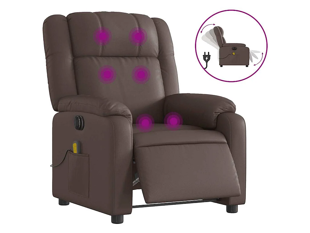 Fauteuil de massage inclinable électrique marron similicuir