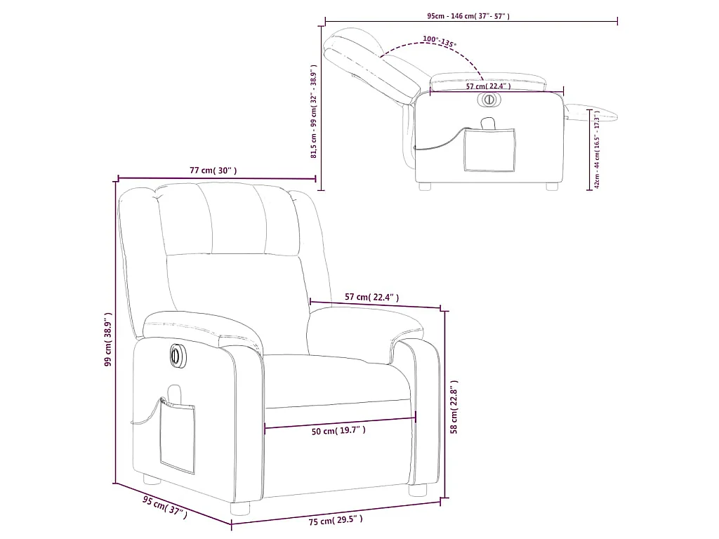Fauteuil de massage inclinable électrique marron similicuir