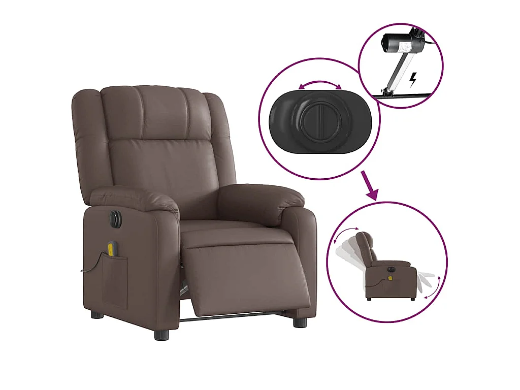 Fauteuil de massage inclinable électrique marron similicuir