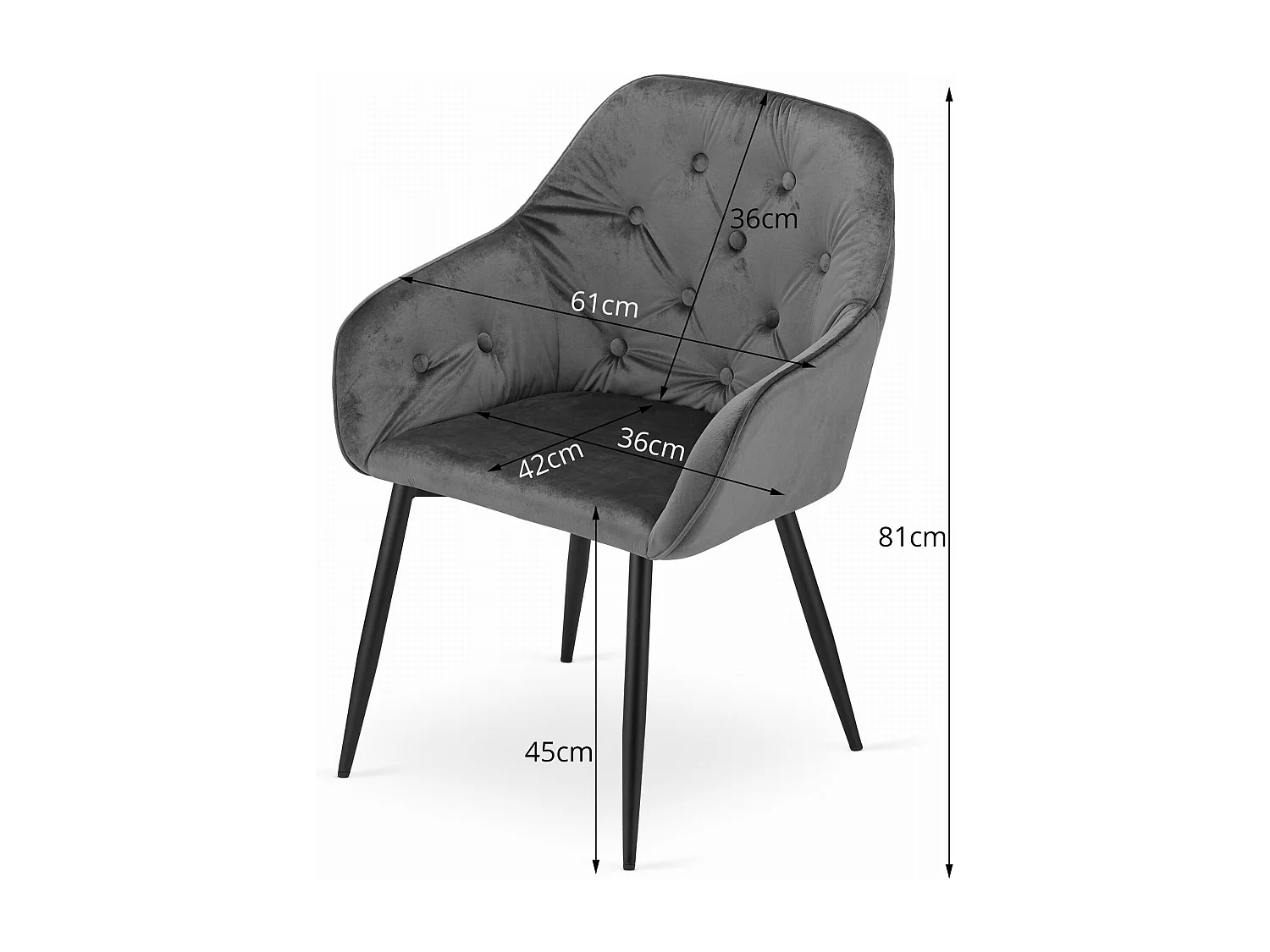 Chaise FORIO - velours gris / pieds noirs x 1