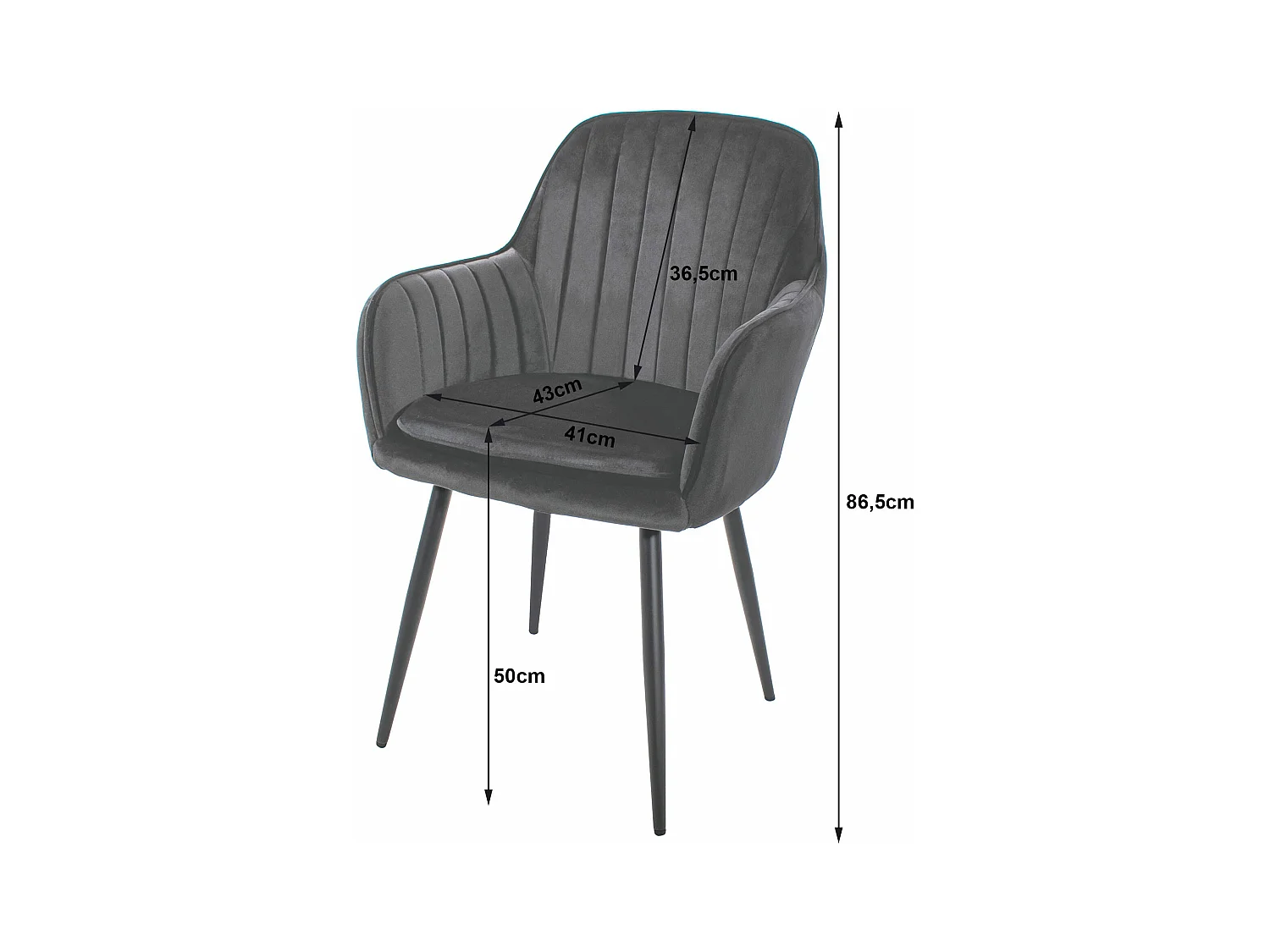 Chaise LUGO - velours gris argenté / pieds noirs x 1