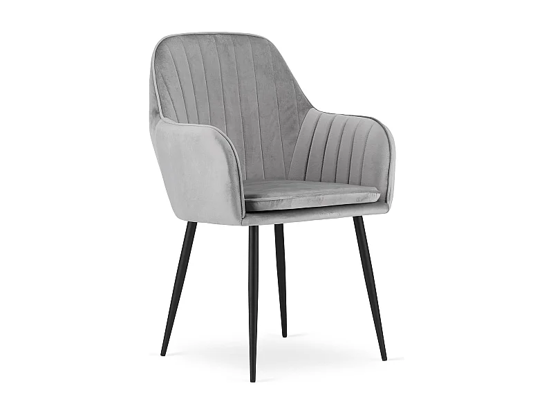 Chaise LUGO - velours gris argenté / pieds noirs x 1