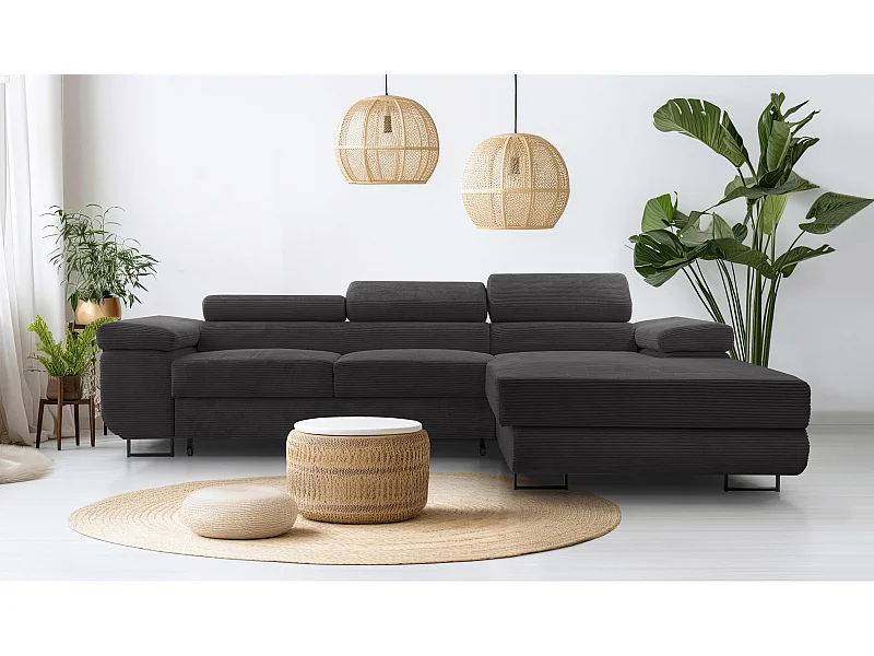 AX LIVING Canapé d’angle en velours côtelé Arborio 280 cm gris foncé D