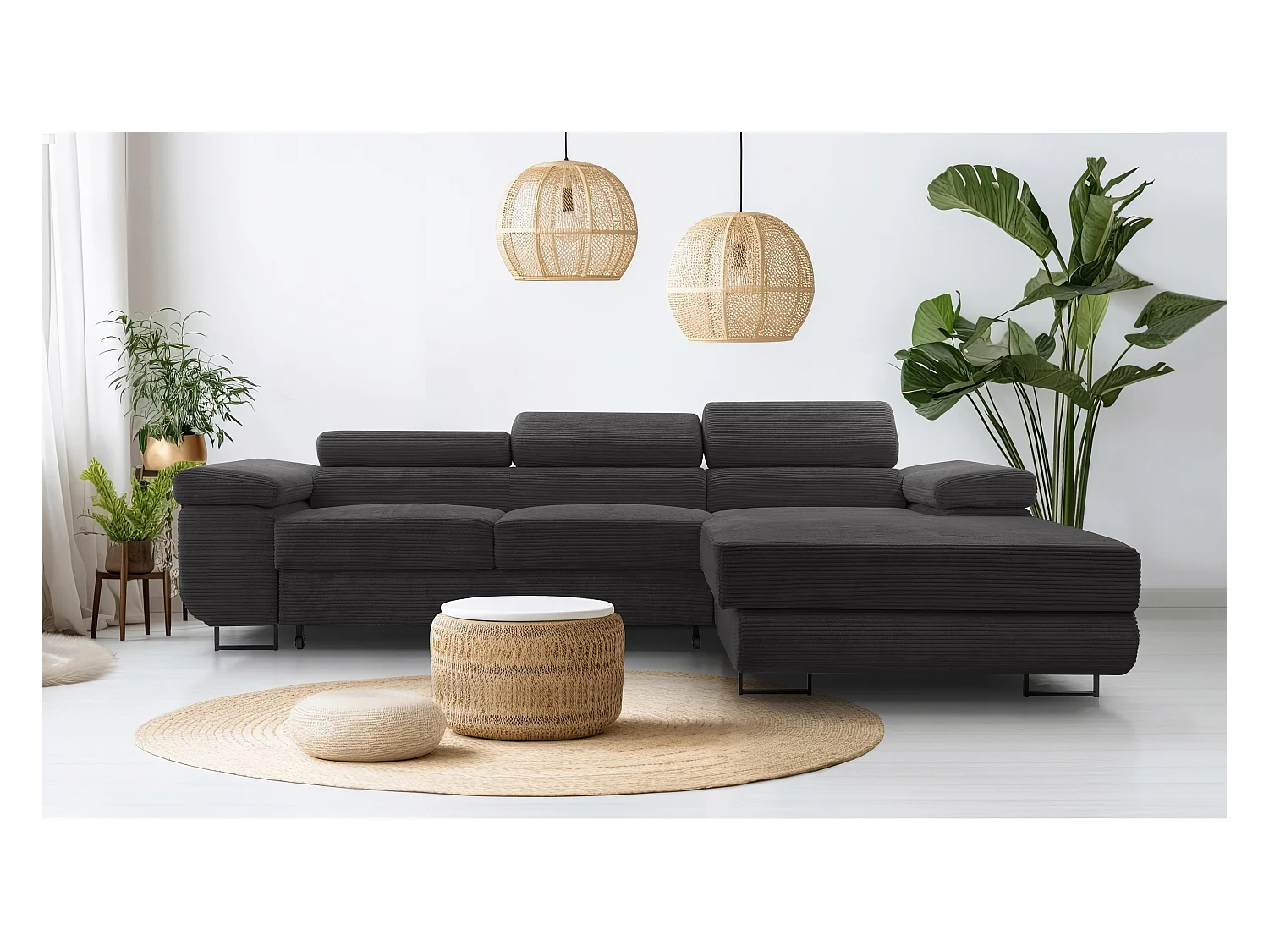 AX LIVING Cord Couch L Form – Arborio 280 cm Ecksofa in Dunkelgrau R