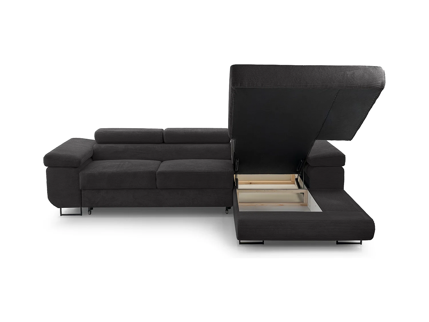 AX LIVING Cord Couch L Form – Arborio 280 cm Ecksofa in Dunkelgrau R