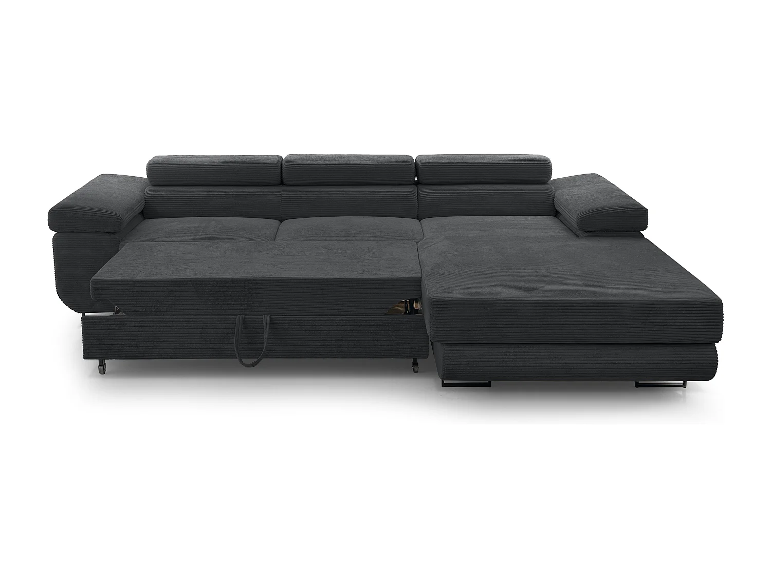 AX LIVING Canapé d’angle en velours côtelé Arborio 280 cm gris foncé D