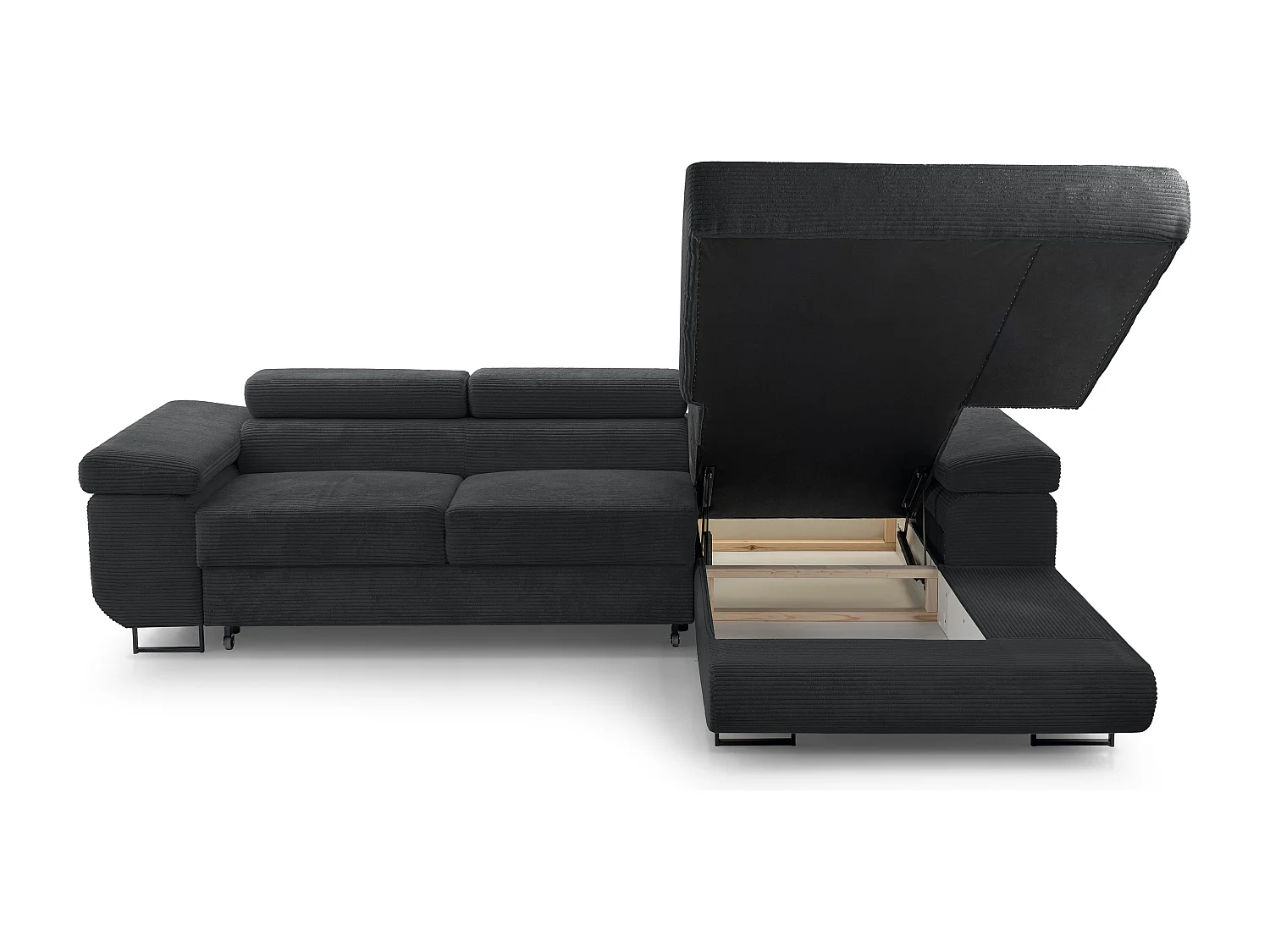 AX LIVING Canapé d’angle en velours côtelé Arborio 280 cm gris foncé D