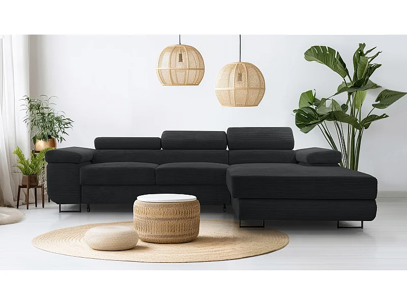 AX LIVING Canapé d’angle en velours côtelé Arborio 280 cm gris foncé D