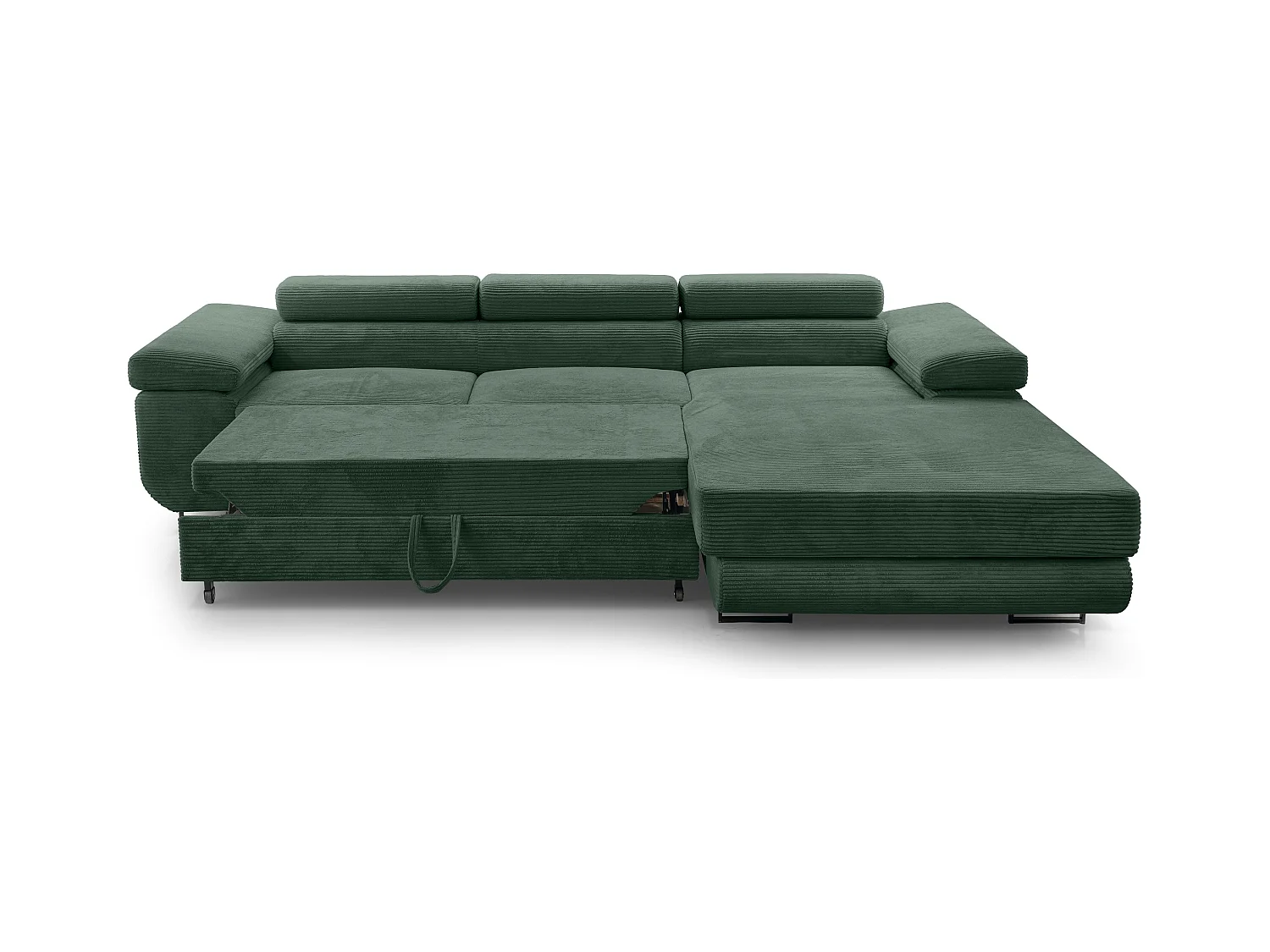 AX LIVING Cord Couch L Form – Arborio 280 cm Ecksofa in Dunkelgrün R