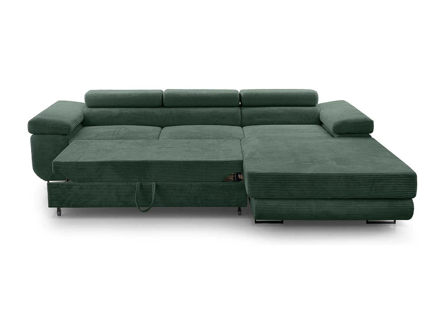 AX LIVING Canapé d’angle en velours côtelé Arborio 280 cm vert foncé D