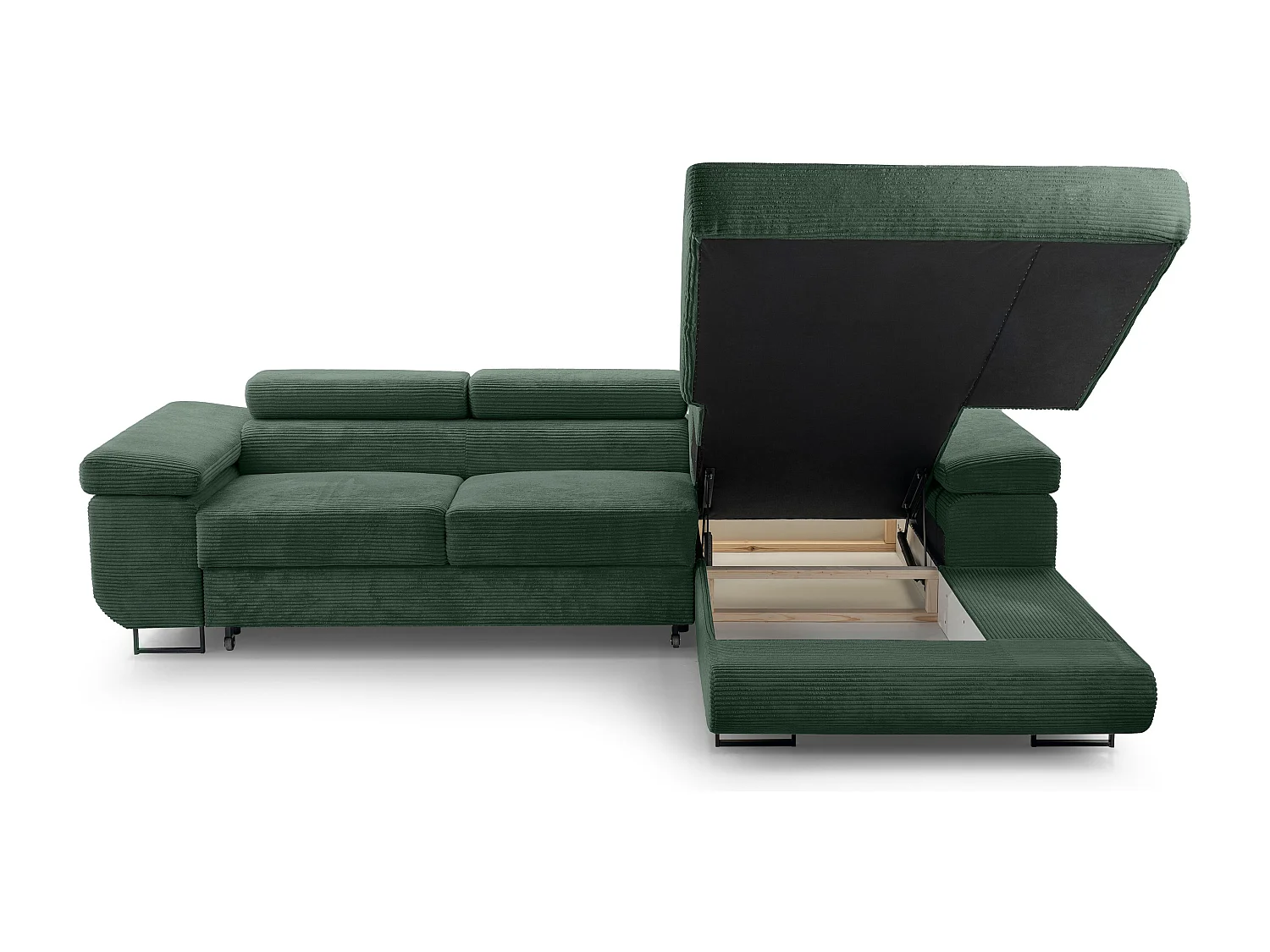 AX LIVING Canapé d’angle en velours côtelé Arborio 280 cm vert foncé D