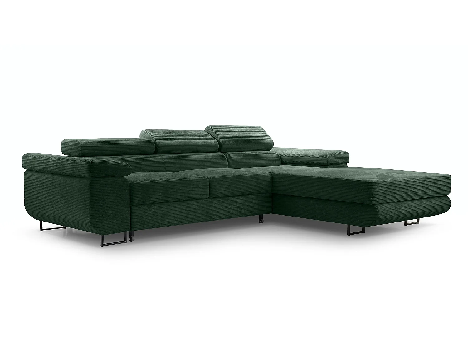 AX LIVING Canapé d’angle en velours côtelé Arborio 280 cm vert foncé D