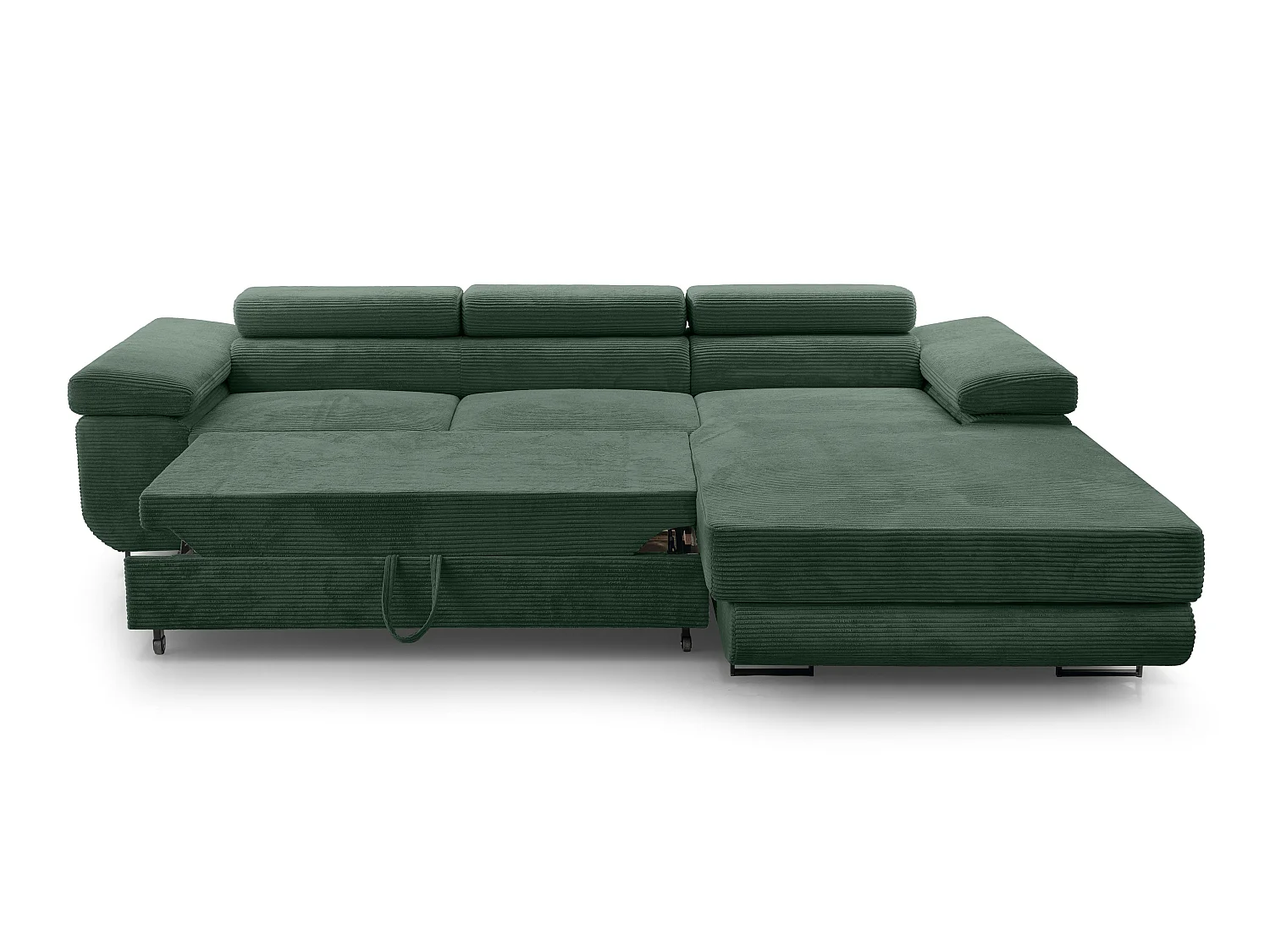 AX LIVING Canapé d’angle en velours côtelé Arborio 280 cm vert foncé D