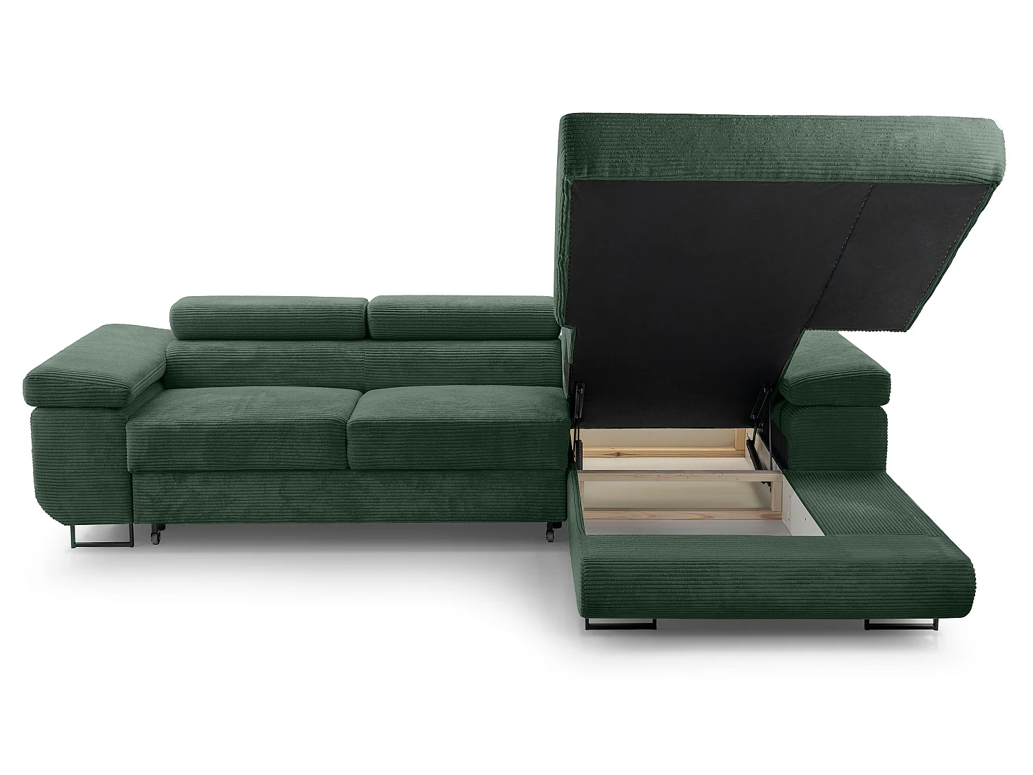 AX LIVING Canapé d’angle en velours côtelé Arborio 280 cm vert foncé D