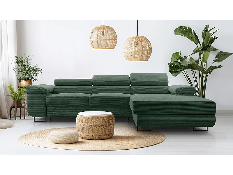AX LIVING Cord Couch L Form – Arborio 280 cm Ecksofa in Dunkelgrün R