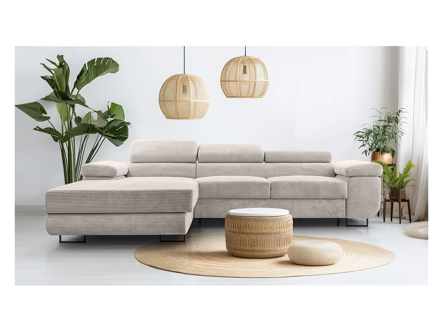 AX LIVING Arborio witte hoekbank 280cm slaapfunctie en opbergruimte L