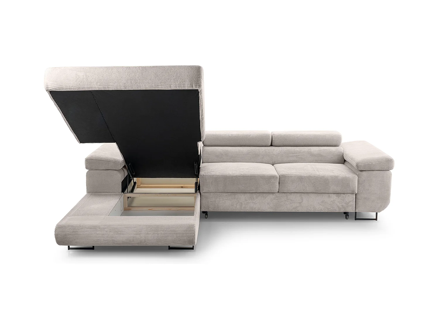 AX LIVING Arborio witte hoekbank 280cm slaapfunctie en opbergruimte L