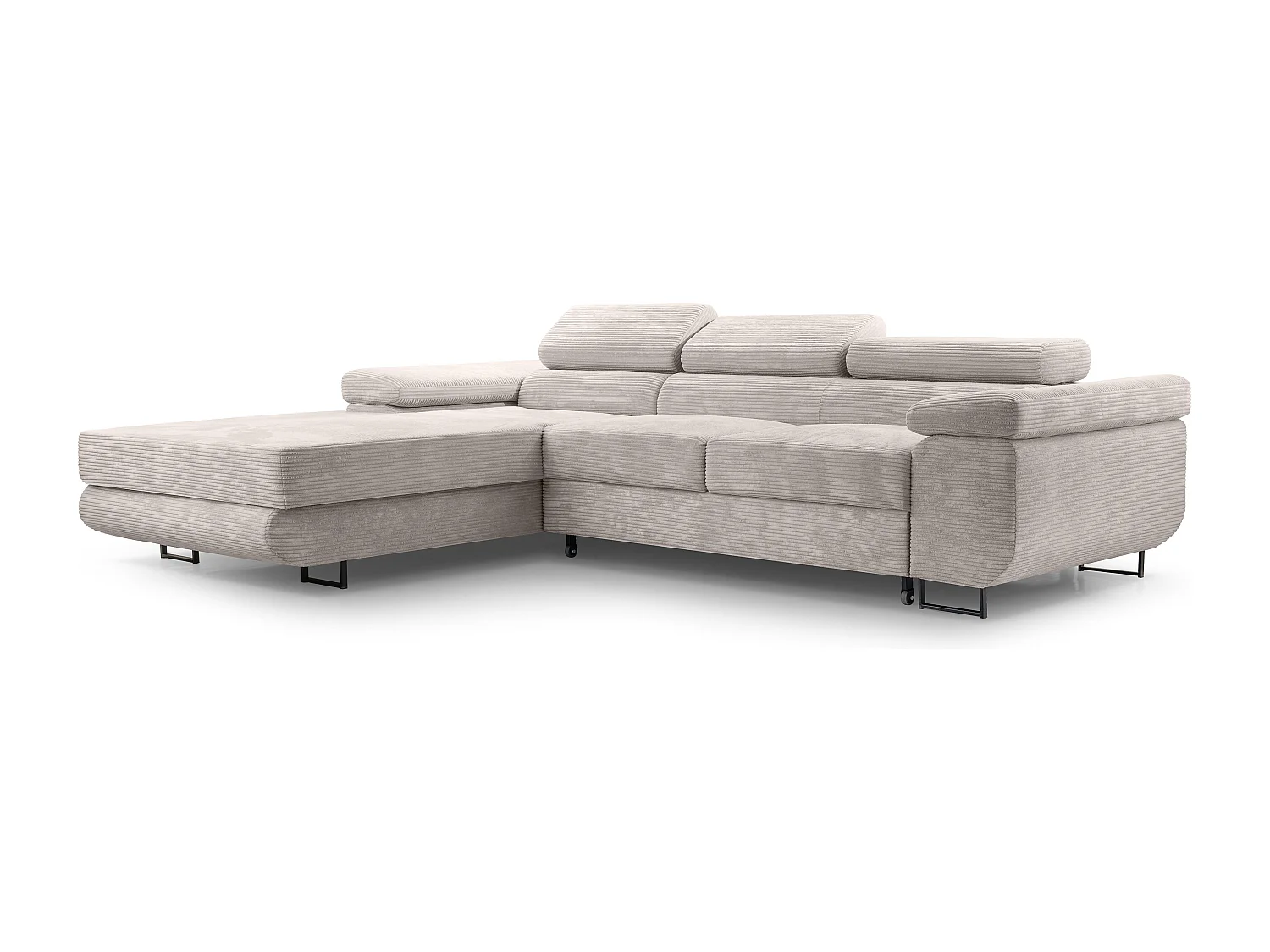 AX LIVING Canapé d’angle en velours côtelé Arborio 280 cm blanc doux G