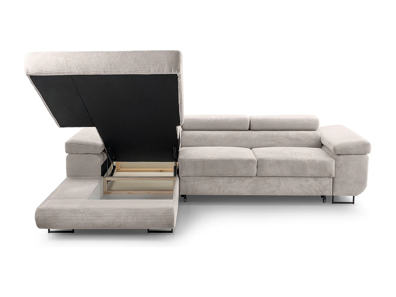 AX LIVING Canapé d’angle en velours côtelé Arborio 280 cm blanc doux G