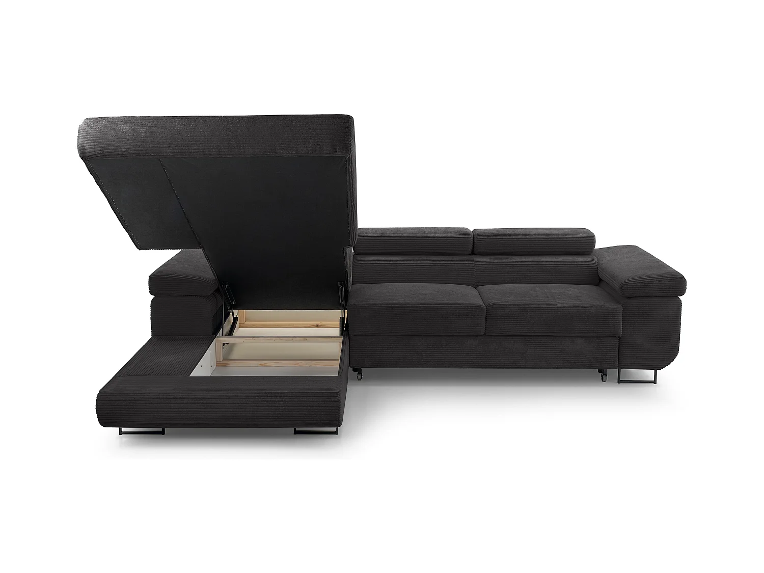 AX LIVING Arborio donkergrijze hoekbank – 280 cm met slaapfunctie L