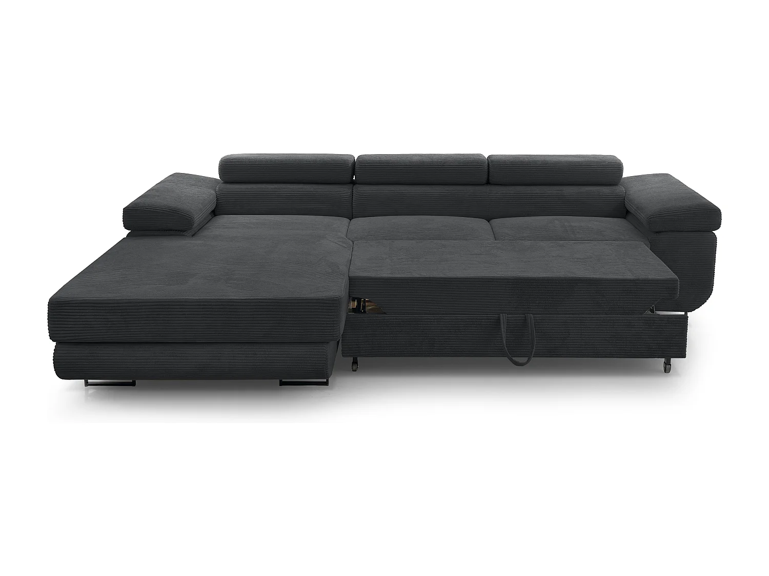 AX LIVING Canapé d’angle en velours côtelé Arborio 280 cm gris foncé G