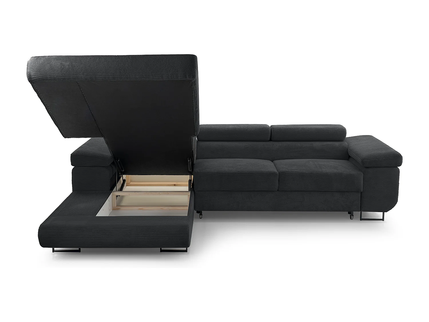 AX LIVING Canapé d’angle en velours côtelé Arborio 280 cm gris foncé G