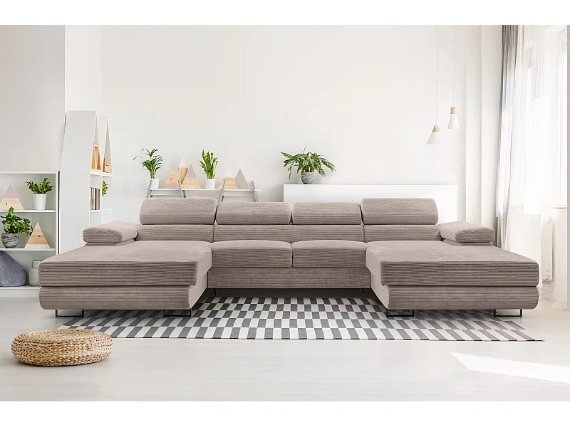 AX LIVING Canapé en U avec fonction lit – Arborio U 352 cm beige