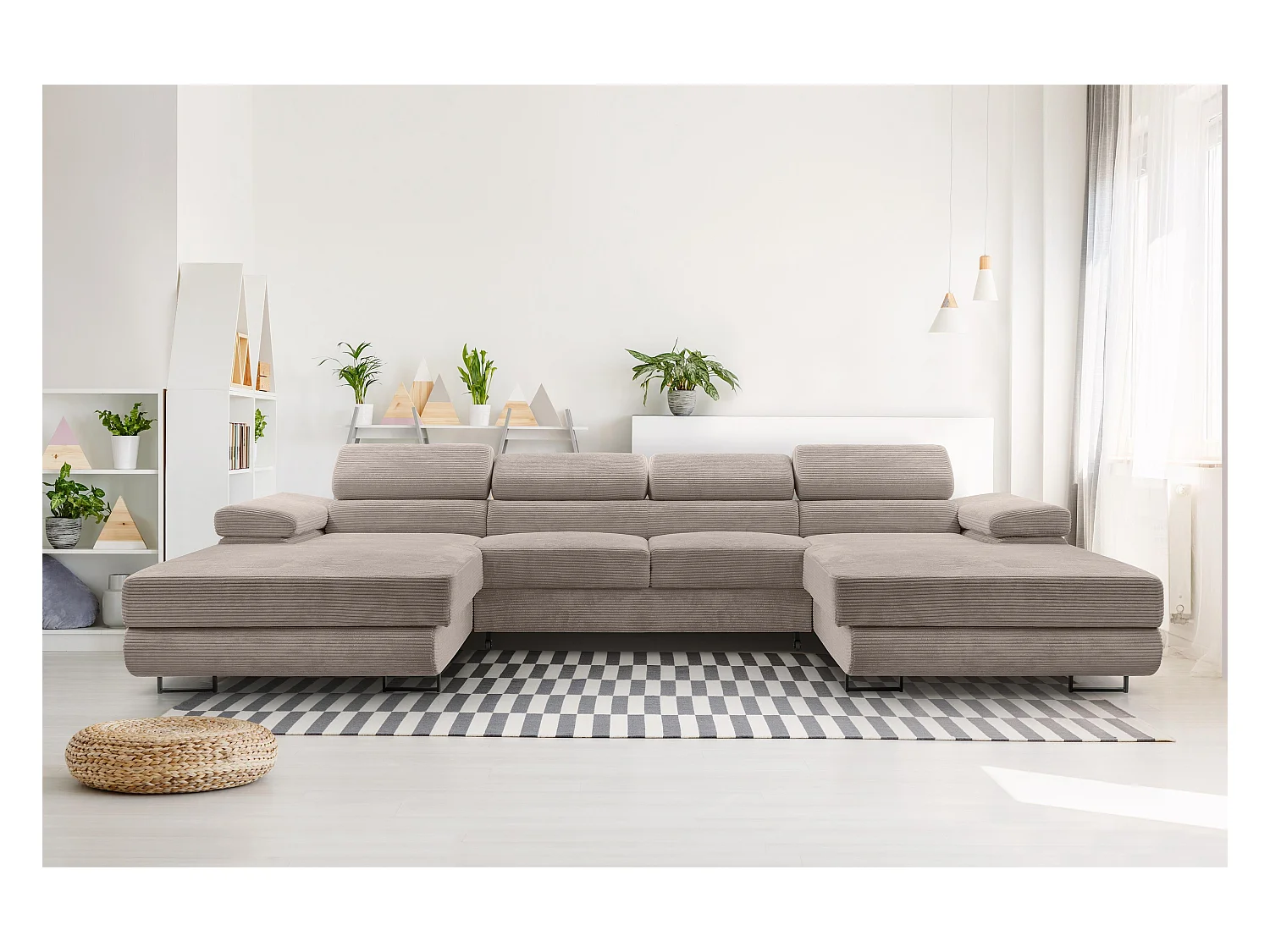 AX LIVING Arborio beige hoekbank – 352 cm slaapfunctie en opbergruimte