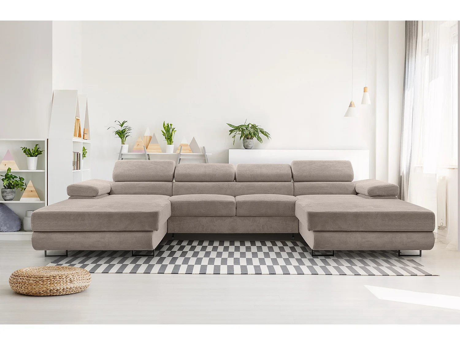 AX LIVING Arborio beige hoekbank – 352 cm slaapfunctie en opbergruimte