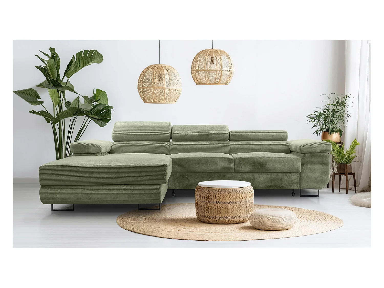 AX LIVING Salbeigrün Cord Couch L Form Arborio Wohnlandschaft 280cm L