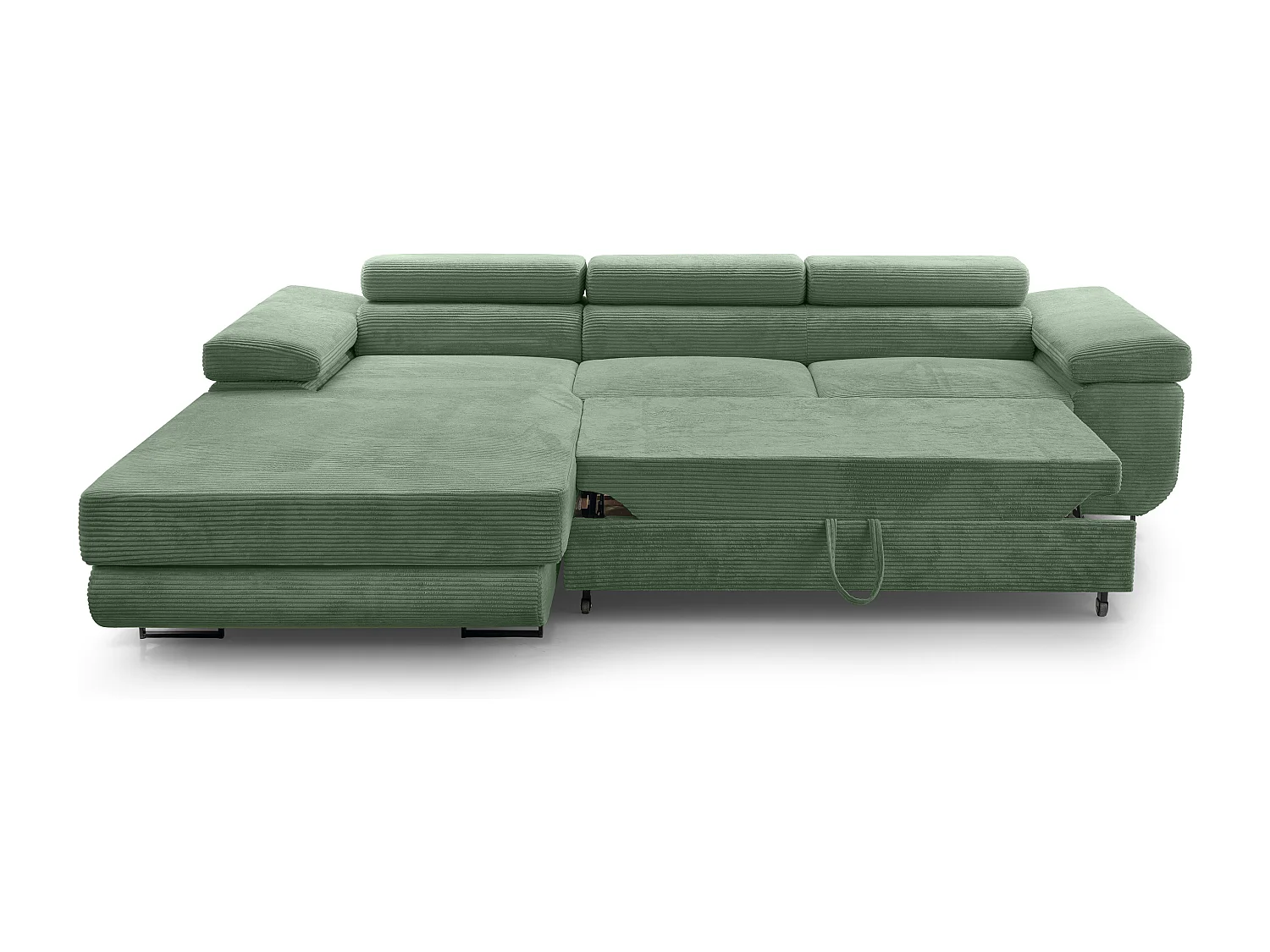 AX LIVING Canapé d’angle en velours côtelé Arborio 280 cm vert sauge G