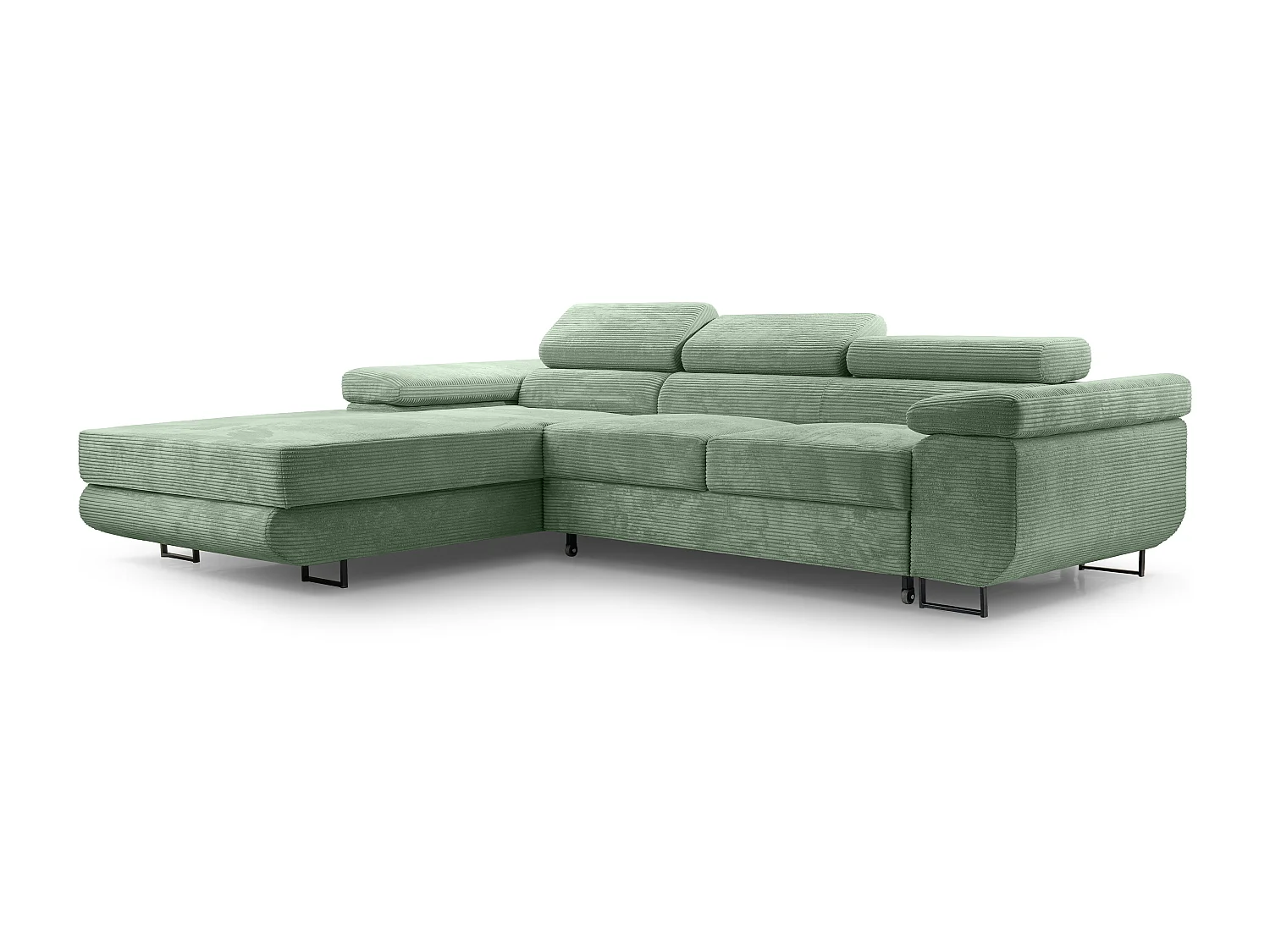 AX LIVING Canapé d’angle en velours côtelé Arborio 280 cm vert sauge G