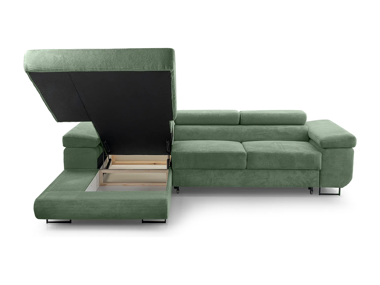 AX LIVING Canapé d’angle en velours côtelé Arborio 280 cm vert sauge G