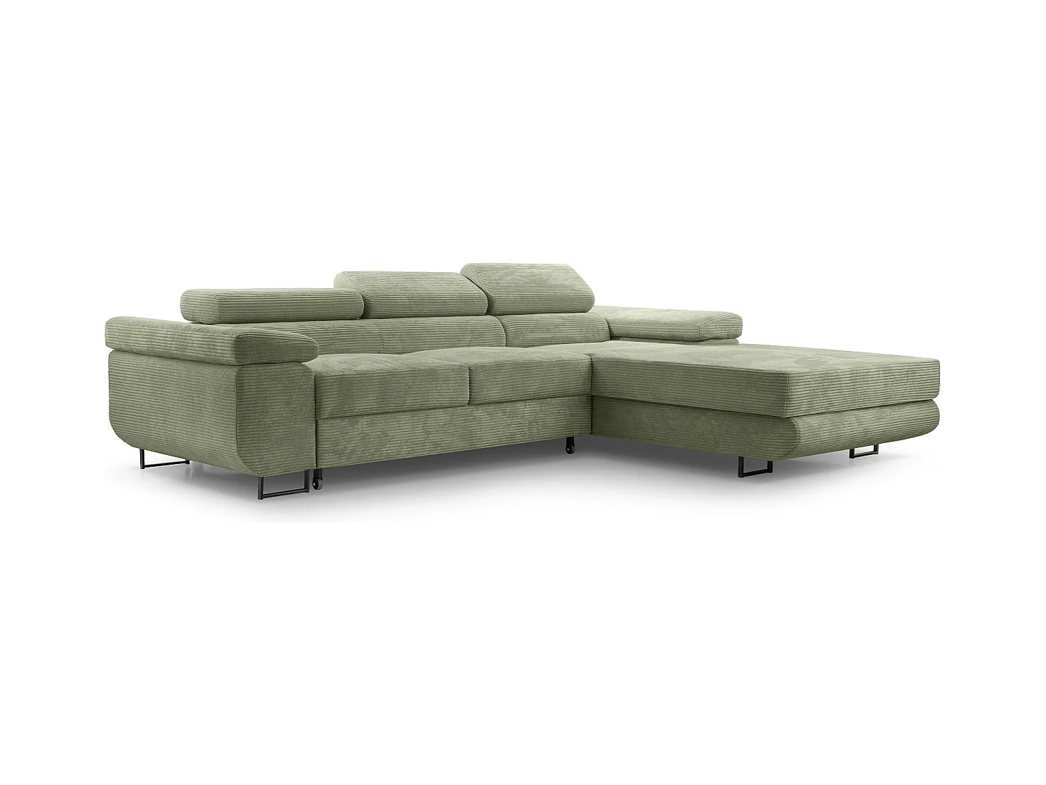 AX LIVING Salbeigrün Cord Couch L Form Arborio Wohnlandschaft 280cm R