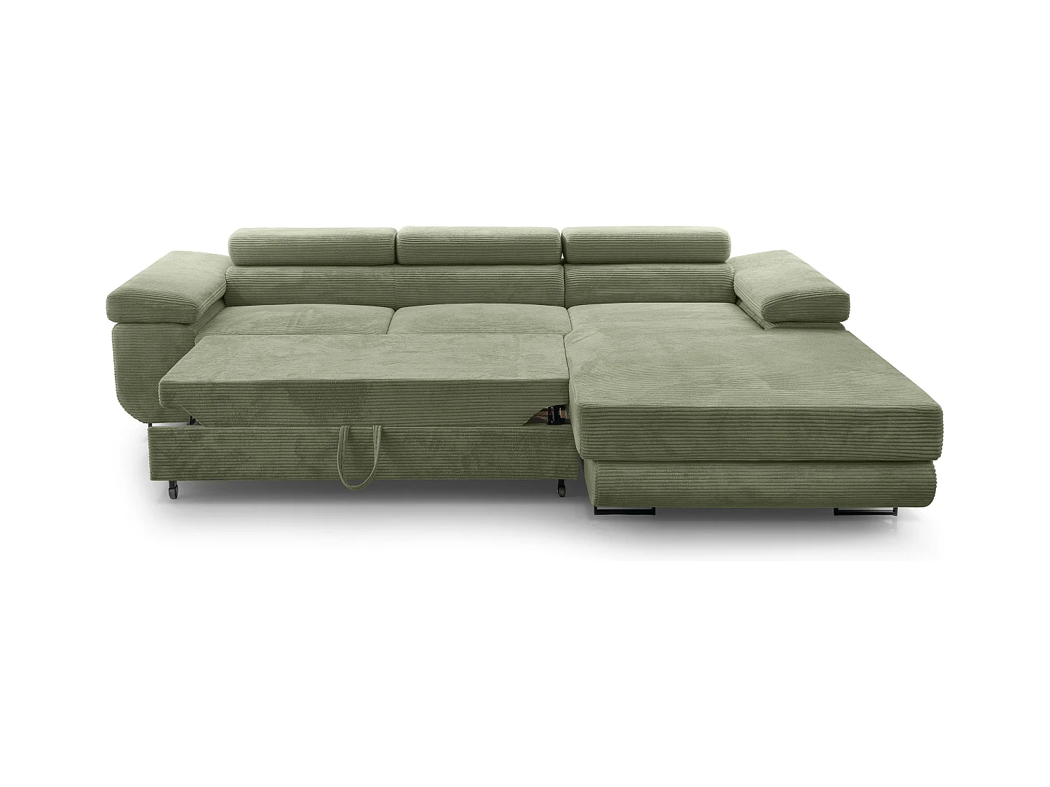 AX LIVING Salbeigrün Cord Couch L Form Arborio Wohnlandschaft 280cm R