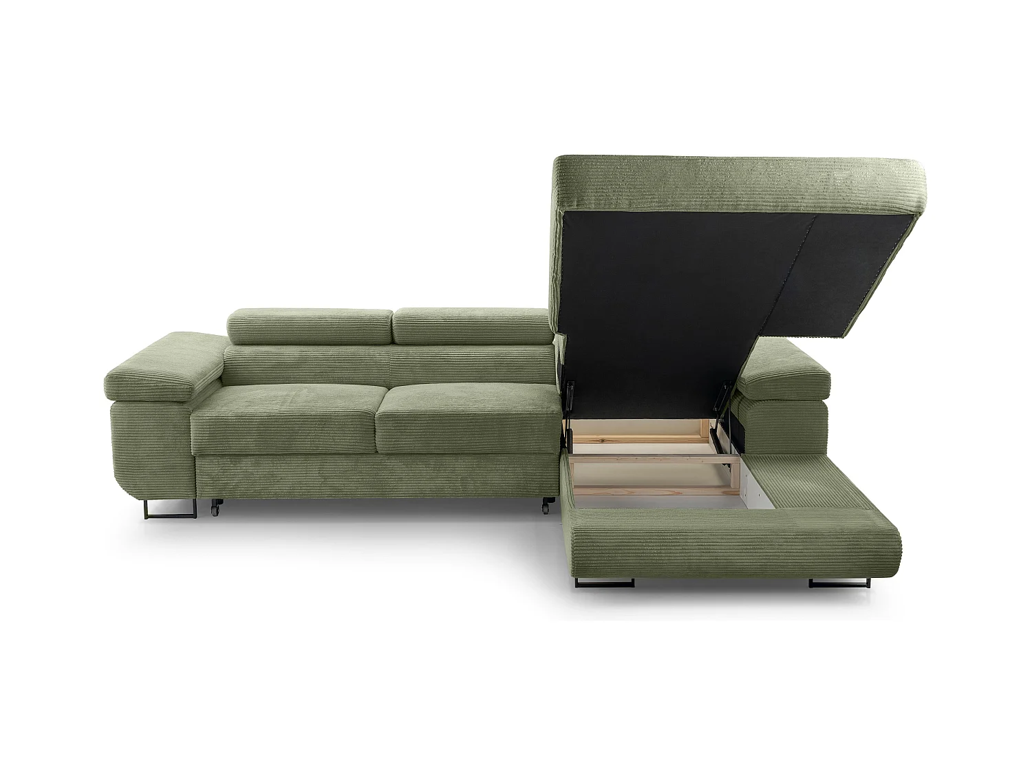 AX LIVING Salbeigrün Cord Couch L Form Arborio Wohnlandschaft 280cm R