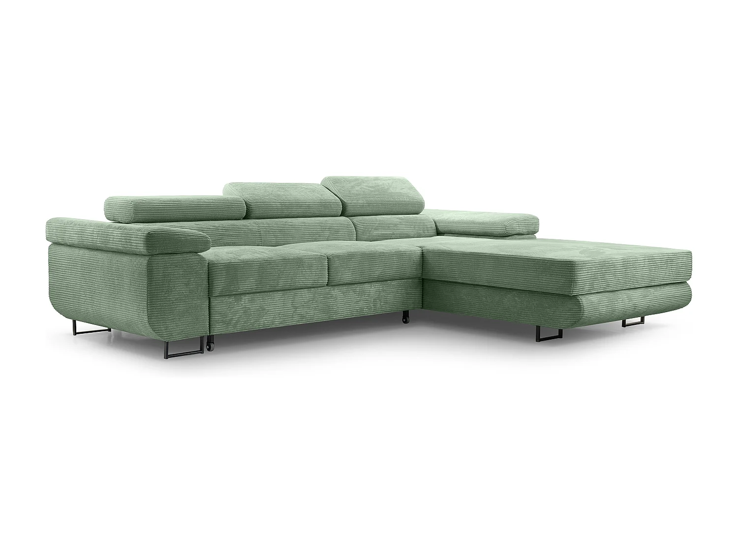 AX LIVING Canapé d’angle en velours côtelé Arborio 280 cm vert sauge D